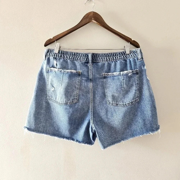 Aerie Daydream Denim Short Blue Distressed Wash Elastic Waist Stretchy Sz Large. - Picture 12 of 16